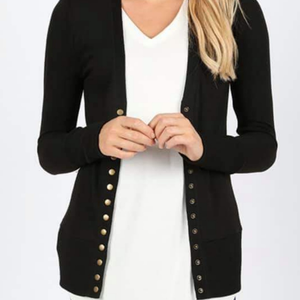 Black SNAP BUTTON CARDIGAN WITH RIBBED DETAIL - Picture 4 of 6